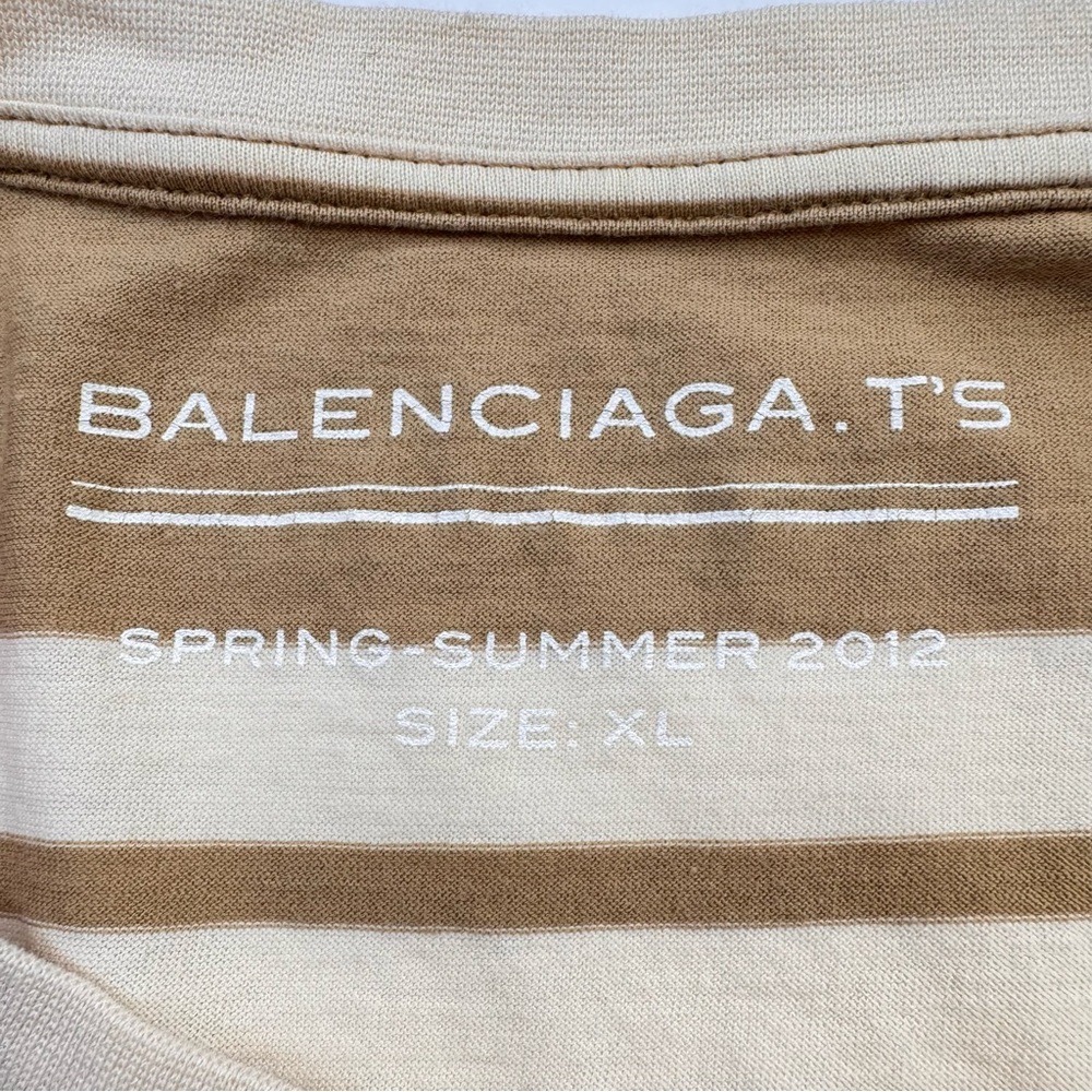 BALENCIAGA Stripe T-Shirt Women’s Size XL Brown Cotton Stretch Crewneck Casual - Picture 2 of 12